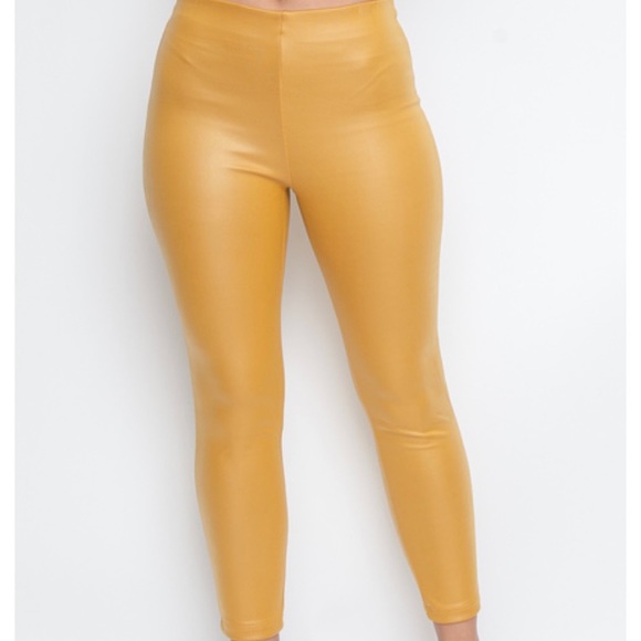 yellow faux leather pants